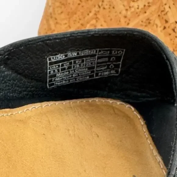 Ugg Black Leather Beaded Ankle Strap Cork Platform Wedge Sandals 8.5 Breathable - Picture 8 of 16